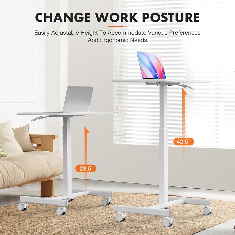 Mobile Small Stading Desk - Sit Stand Desk, Portable Rolling Laptop Desk with Lockable Wheels, Computer Workstations, Adjustable Height