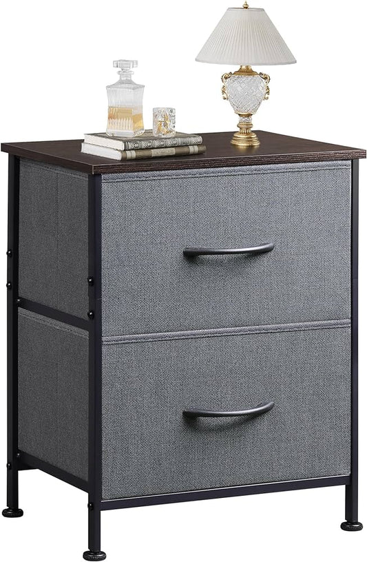 Nightstand, 2 Drawer Dresser for Bedroom, Small Dresser with 2 Drawers, Bedside Furniture, Night Stand, End Table with Fabric Bins for Bedroom, Closet, Entryway, College Dorm