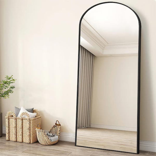 71"x24" Arched Mirror Full Length Mirror Floor Mirror Stand Up Mirror Hanging Mirror Large Mirror Bathroom Mirrors Black Arch Mirror Dressing Mirror Black Aluminum Alloy