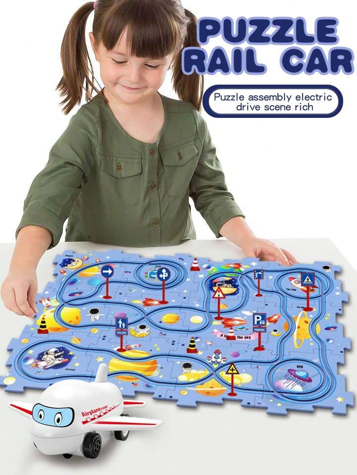 Puzzle Raceway Kids Car Track Set,DIY Assembling Electric Race Car Track Set