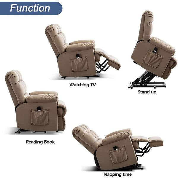 33 in. Width Big and Tall Mocha Microfiber Lift Massage Recliner