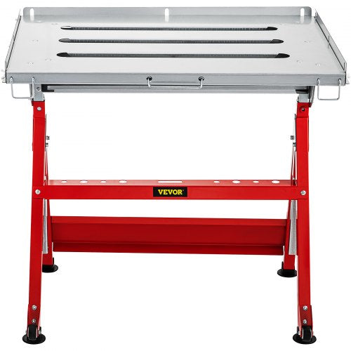 VEVOR Welding Table, 36" x 24", Steel Industrial Workbench w/ 400lbs Load Capacity, Adjustable Angle & Height, Casters, Retractable Guide Rails, Three 1.6" Slots Folding Work Bench