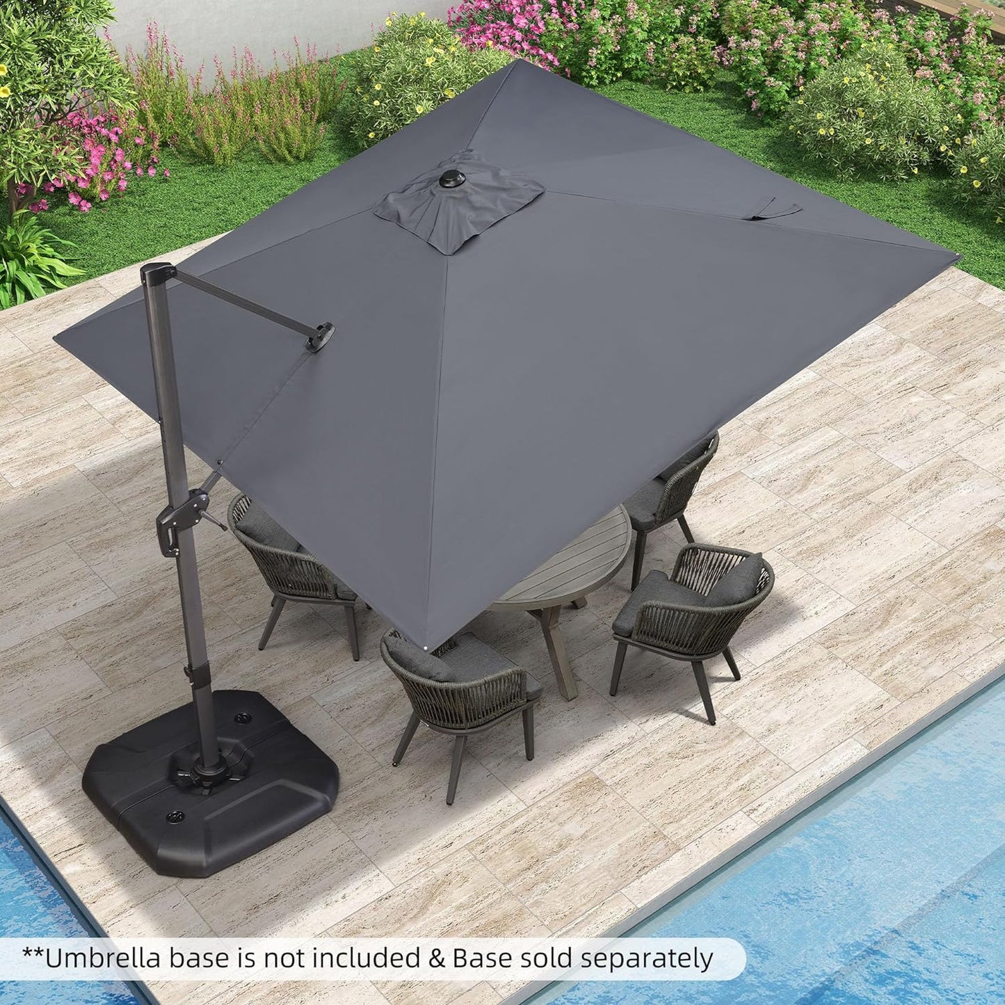 PURPLE LEAF 10x10 Ft Patio Umbrella Outdoor Cantilever Square Umbrella Aluminum Offset Umbrella with 360-degree Rotation for Garden Deck Pool Patio, Grey