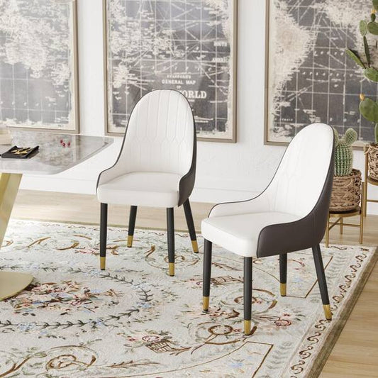 Dining Chairs Set of 2,Ergonomic Black Mid-Century Modern PU Leather Upholstered Chair with Solid Wood Legs for Kitchen, Dining, Bedroom, Living Room