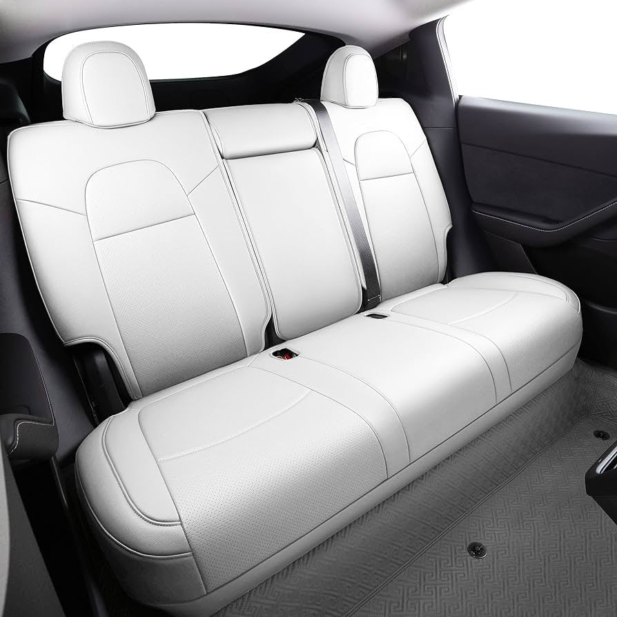 Tesla Model Y 5 Full Cover Seat Cover Custom Fit for Synthetic Leather Car Seat Cushion Protector for 2020 2021 2022 2023 2024 Customized (Lichi White Model Y)