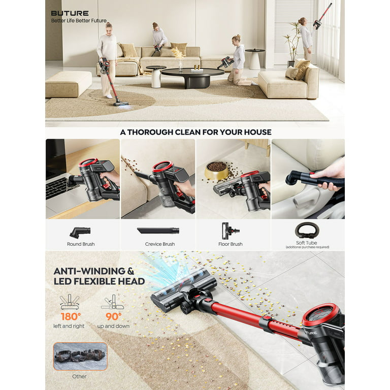 Cordless Vacuum Cleaner 450W 38KPA 55mins Runtime, Lightweight Cordless Stick Vacuum Cleaner LED Display for Carpet Floor Pet Hair