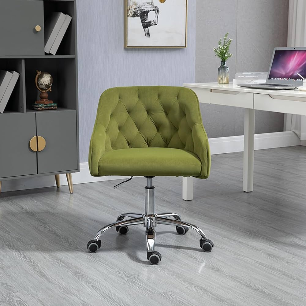 Swivel Shell Accent Chair,Ergonomic Cute Home Office Chair,Modern Leisure Armchair,Feature Curved Backrest,Adjustable Lift Seat and 5-Star Base with Casters, Velvet Fabric, Seat Height 21.65"-25.59"