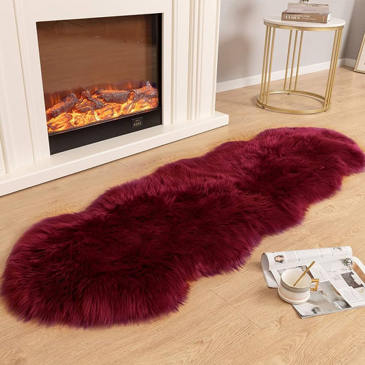 Luxury Soft Faux Sheepskin Fur Chair Couch Cover Area Rug Bedroom Floor Sofa Living Room (2 x 6 ft, Burgundy)