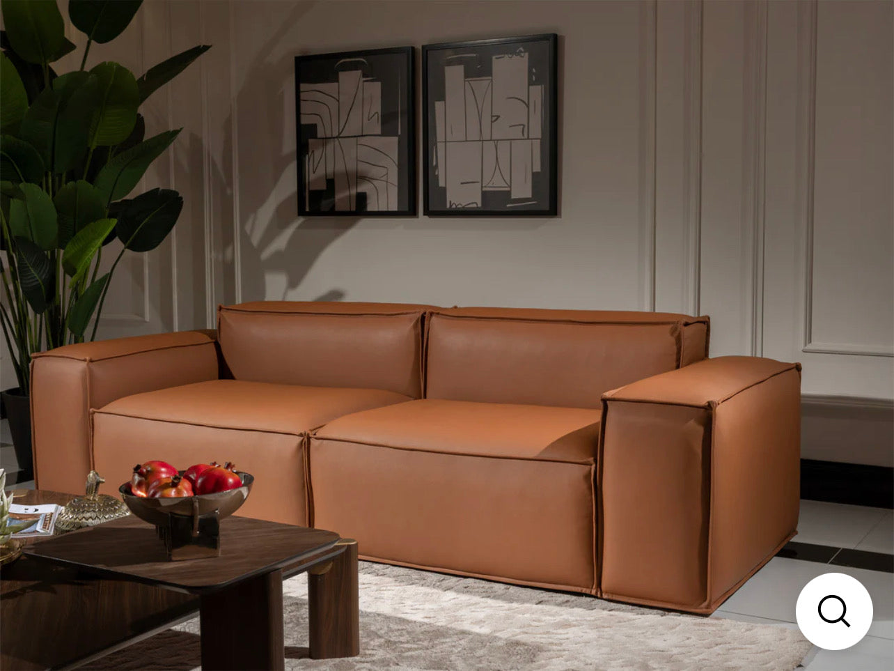 Glam 3-seater Upholstered Brown Leather Modular Sofa Couch. Modern Leather-Covered Sofa, crafted with sophistication comfort in mind