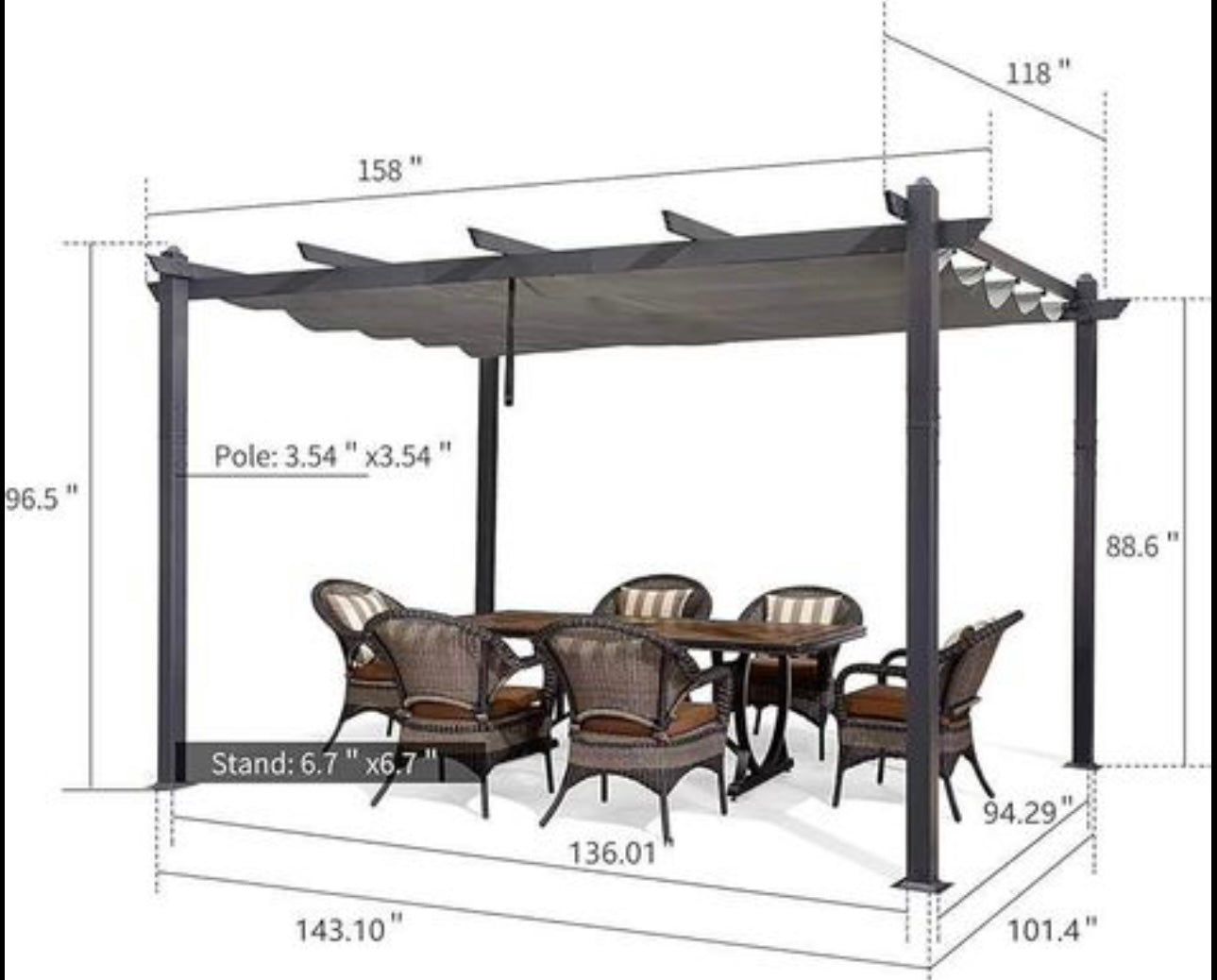 PURPLE LEAF 10' x 13' Retractable Patio Pergola with Double Canopy Outdoor Deck Backyard Garden. Grey