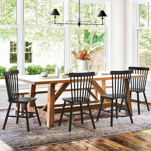 Set of 4 Windsor Dining Chair(no table), Spindle Back Wood Chairs, Black