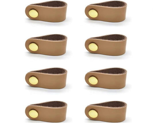 Cabinet Handles,8-Pack, Door Handle Pulls Knob Pull Handles for Dresser Drawers 2.7" Single Hole Cabinet Knobs Drawer Knob Genuine Leather Drawer Strap Beige