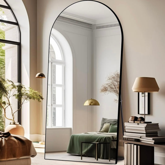 Oversized Full Length Mirror, 76"x34" Arched Floor Mirror Freestanding, Floor Standing Mirror Full Body Mirror with Stand for Bedroom, Hanging Mounted Mirror for Living Room Cloakroom, Black