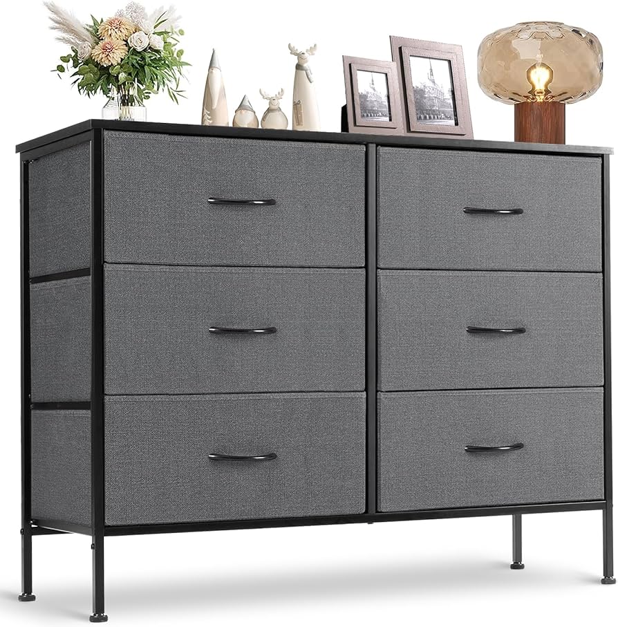 Dresser for Bedroom, Wide Drawer Dresser Organizer Storage Drawers Fabric Storage with 6 Drawers, TV Stand for Bedroom, Closet, Living Room, Nursery