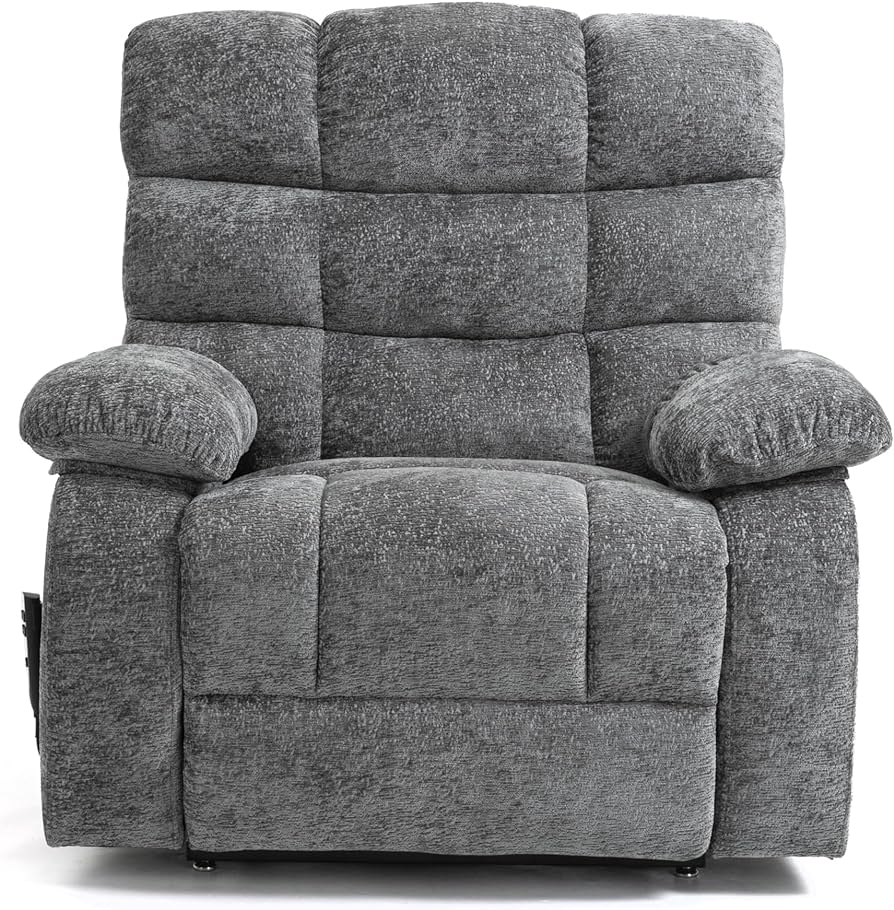 Large Extra Wide Electric Dual Motor Lift Recliner, Heated Massage Recliner, USB Ports with Power-Remote, Medium-Firm and Heavy Duty (Grey)