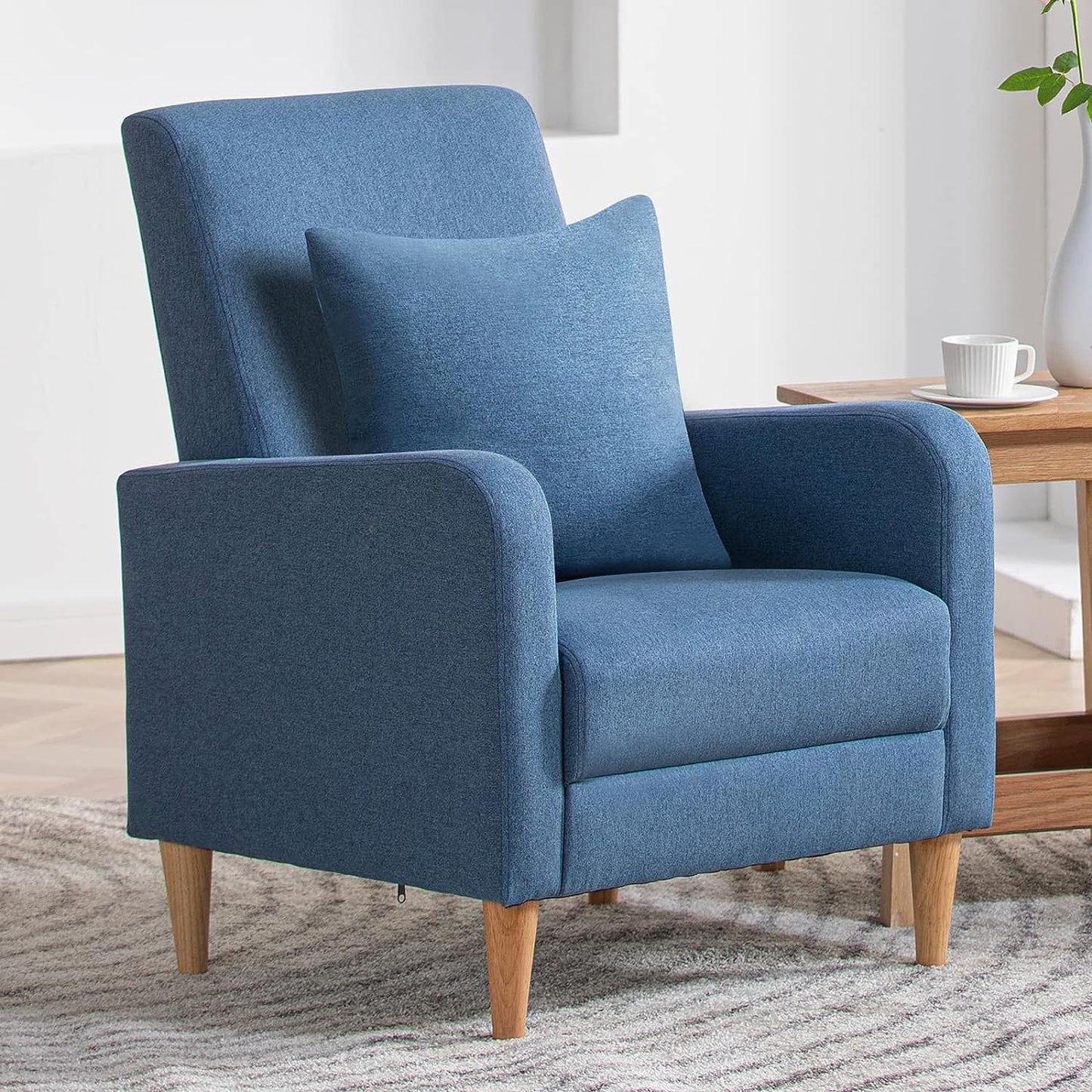 Modern Upholstered Accent Chair Armchair with Pillow, Fabric Reading Living Room Side Chair,Single Sofa with Lounge Seat and Wood Legs, Blue