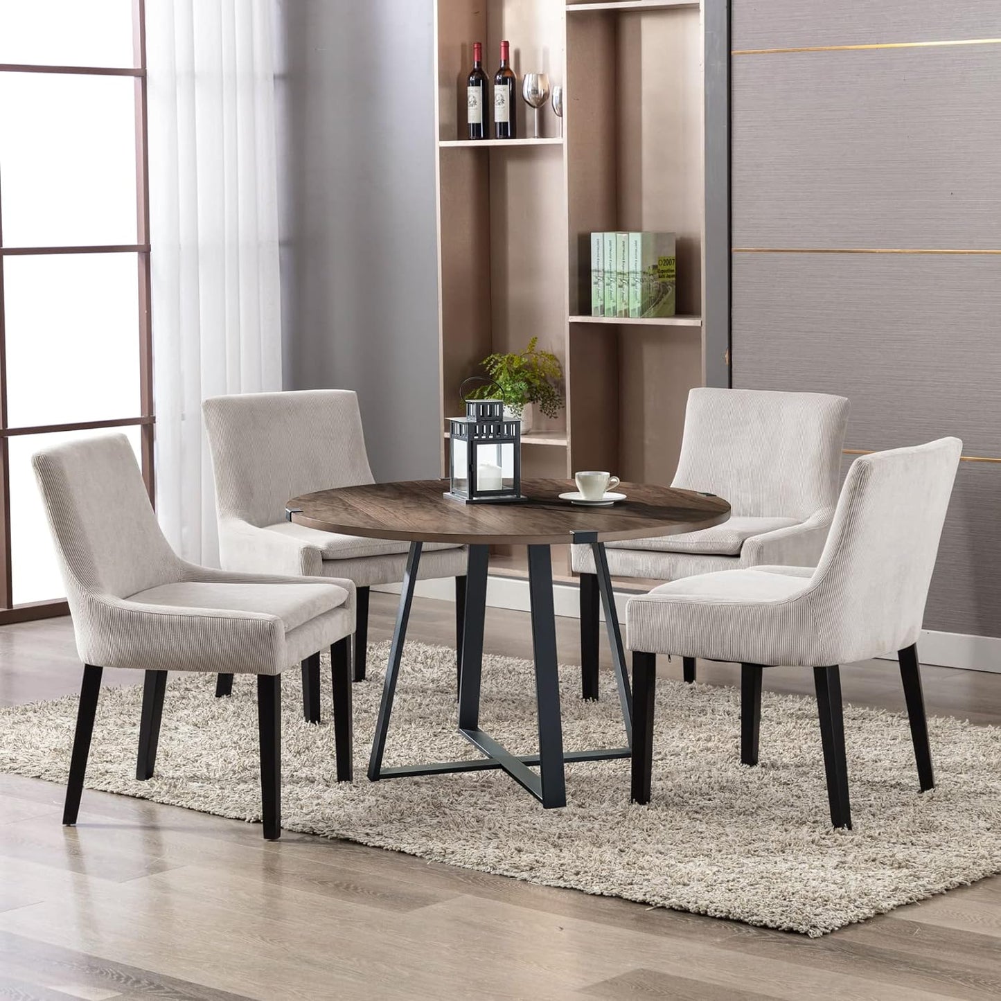 Modern Dining Chairs Set of 2, Upholstered Corduroy Accent Side Leisure Chairs with Mid Back and Wood Legs for Living Room/Dining Room/Bedroom/Guest Room-Beige