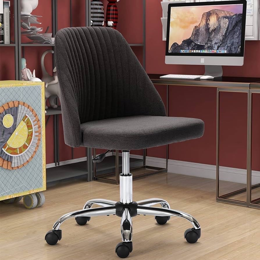 Home Office Chair, Mid-Back Armless Twill Fabric Adjustable Swivel.
