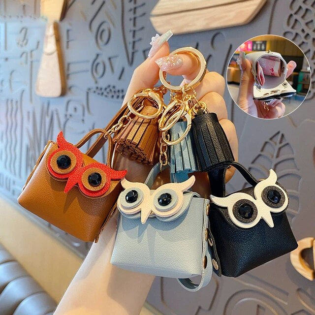 Fashion Leather Owl Keychain Coin Purse Metal Cartoon Owl Keychains All-Match Decortoy Ornaments Juguetes