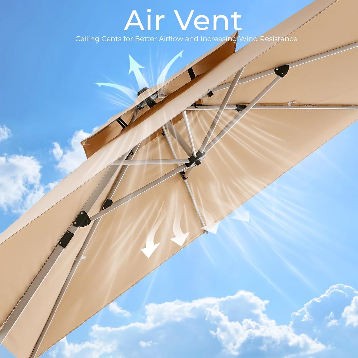 10x10FT Aluminum Cantilever Patio Umbrella - Large Offset Heavy-Duty Umbrella with 360° Rotation, Infinite Tilt, Double Top, 10-Year Rustproof, 5 Year Fade-Resistant for Outdoor, Pool, Beige