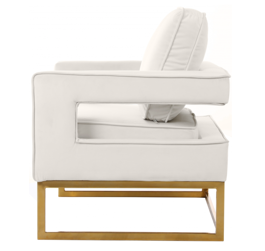 Noah Collection Modern Contemporary Velvet Upholstered Accent Chair with Durable Stainless Steel Base, Gold Base