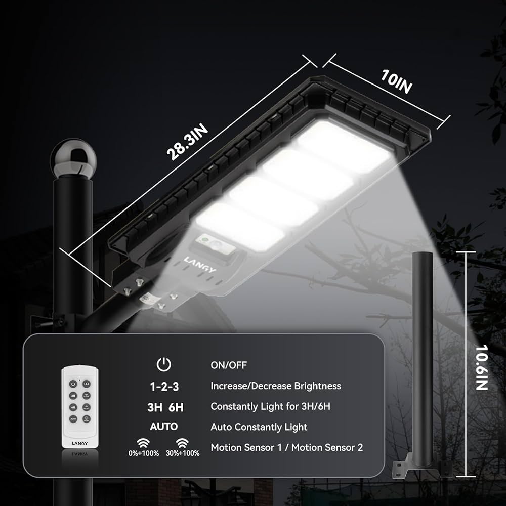 Upgraded Solar Street Lights 25000 Lumens, 20000mAH Battery, 360 Pcs LED Street Light Solar Powered with Remote Control, Dusk to Dawn Outdoor Security Led Post Street Light