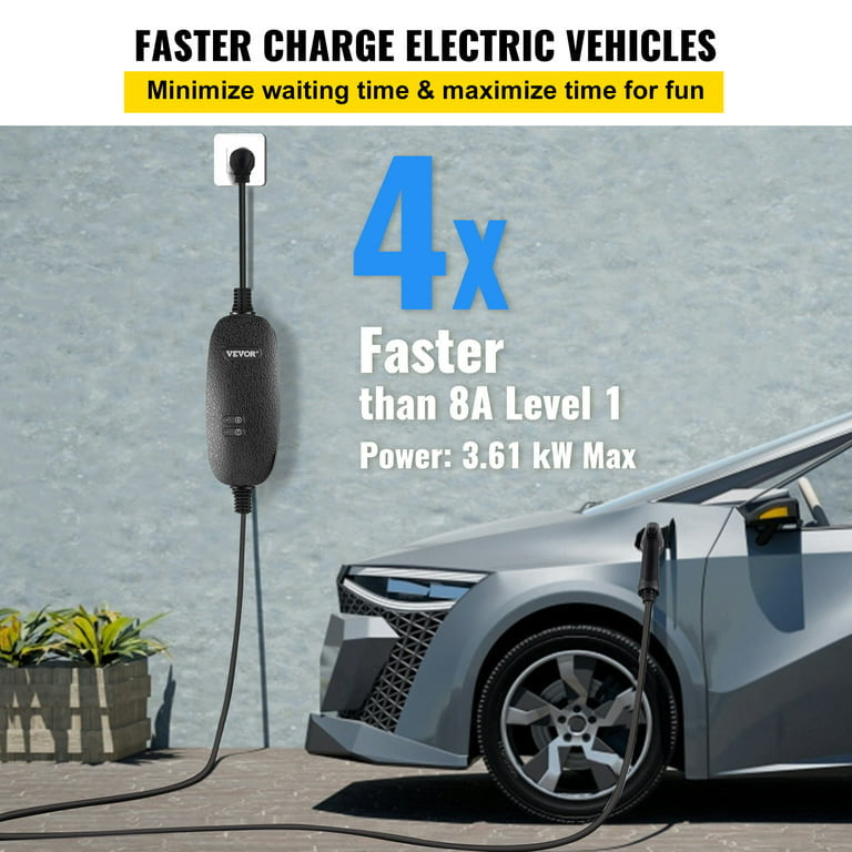 VEVOR Level 1+2 EV Charger, 15 Amp 110-240V, Portable Electric Vehicle Charger with 25 ft Charging Cable NEMA 6-20 Plug NEMA 5-15 Adapter, Plug-in Home EV Charging Station for SAE J1772 Electric Cars