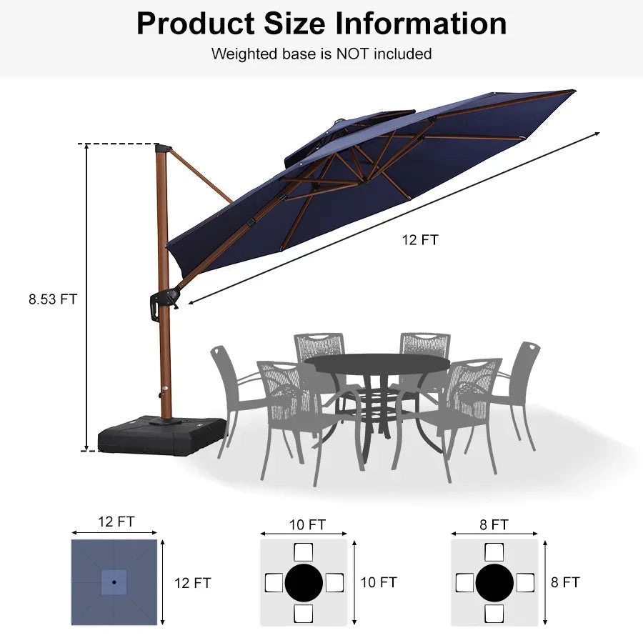 PURPLE LEAF Double Top 12 ft Round Aluminum Patio Umbrella in Navy.