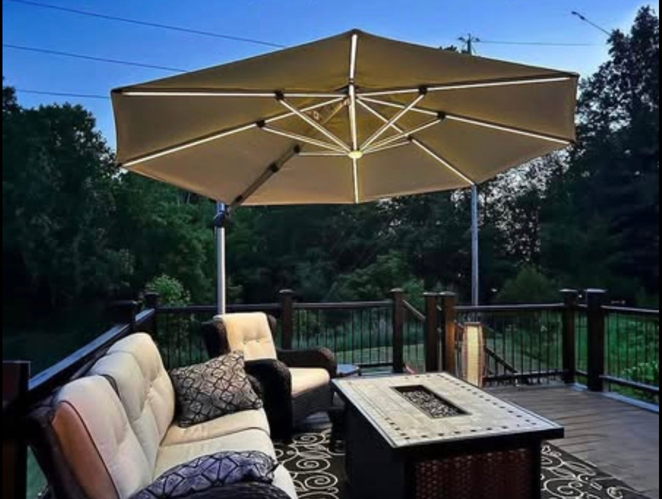11’ Round Purple Leaf Outdoor Umbrella With Lights