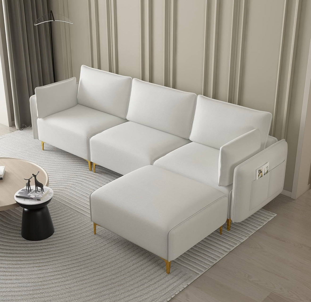 Generic Sectional Sofa with USB Beige Fabric