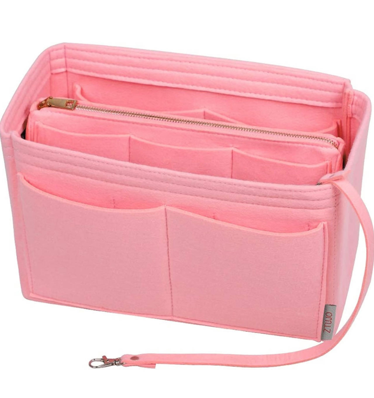 Purse Organizer Insert, with zipper, Handbag & Tote Shaper,Pink