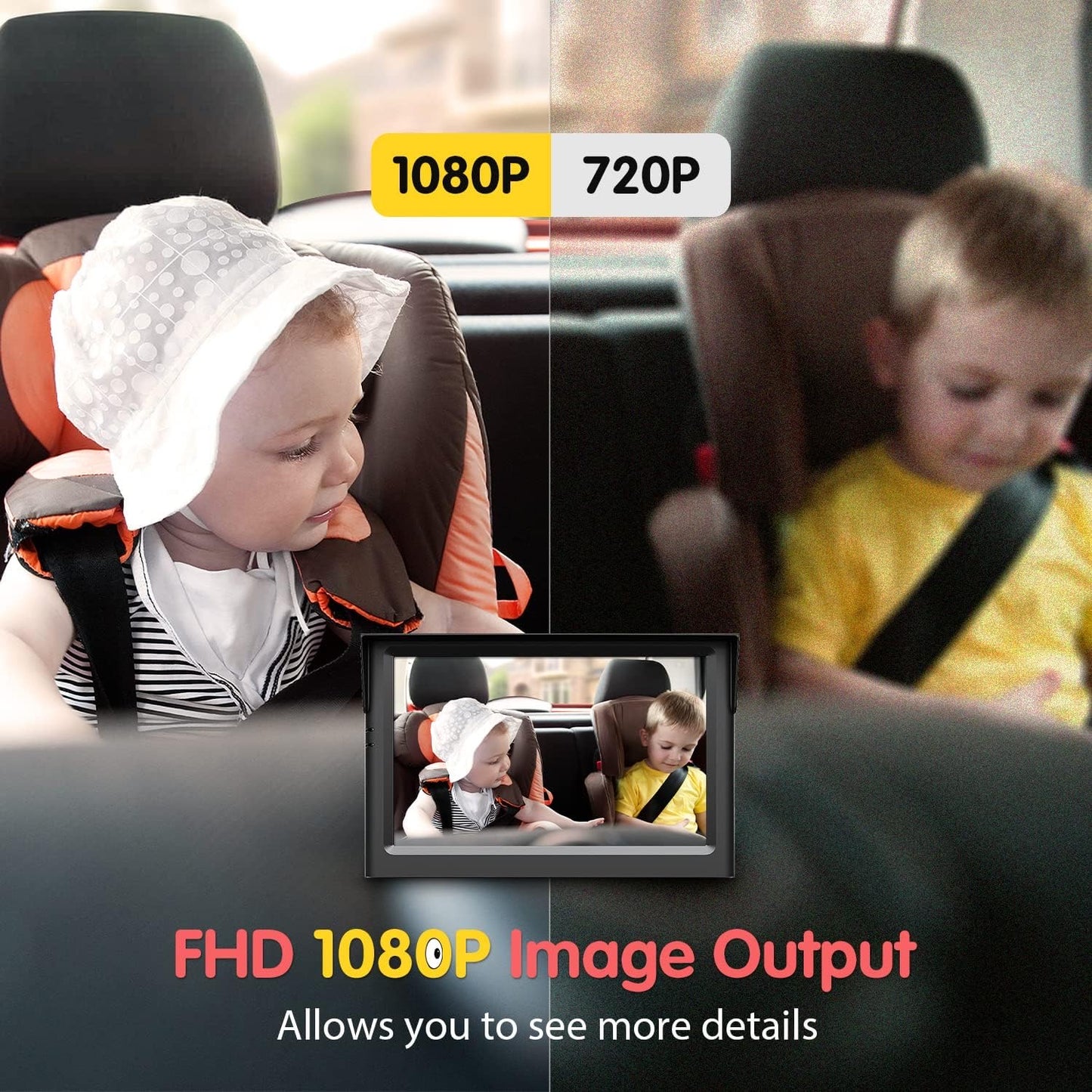 Baby Car Camera, 5'' 1080P Mirror Monitor with IR Night Vision, 3X Zoom in Closer, Full Crystal Clear View for Back Seat Rear Facing, 5 Mins Easy Installation