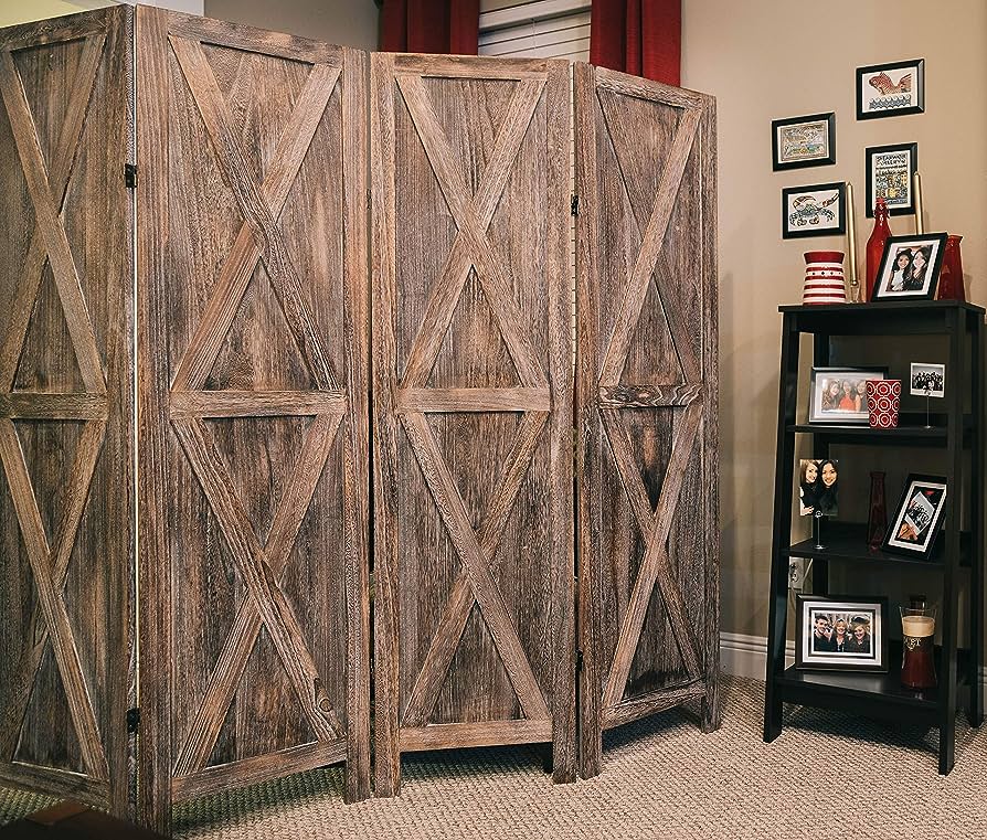 Room Divider and Folding Privacy Screens for Partition, Wall dividers, Room Separator, Temporary Wall, Rustic Barnwood 70x67inch