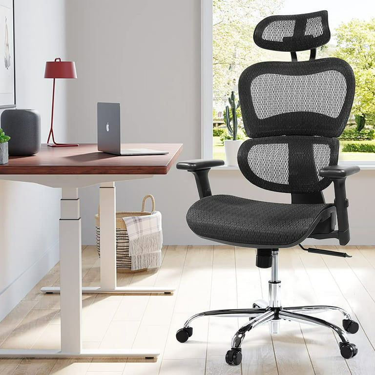 Ergonomic Black 47 '' High Mesh Office Chair with 3D Lumbar Support and armrest For Adult.