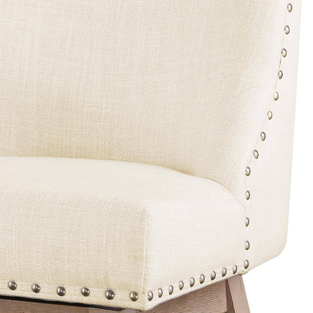 26 in. Wood 360° Free Swivel Upholstered Bar Stool with Back, Performance Fabric in Beige