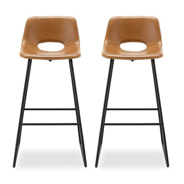 30 in. Whiskey Brown Low Back Metal Frame Bar Stools with Faux Leather Seat 22 in. W x 18.9 in.