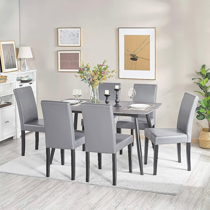 Dining Chairs High Back Padded Wood Rubber Wood Legs Faux Leather, water Resistant. Kitchen Chairs for Home, Restaurants. Gray