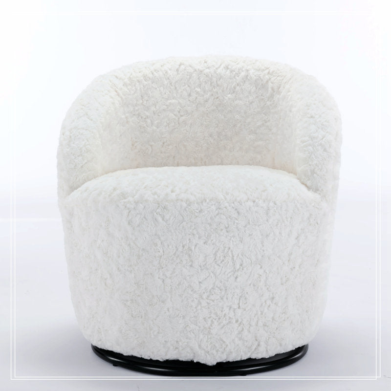 360° Swivel Chair, Soft Touch Modern Teddy Tiny Upholstered Barrel Varity Sofa for Living Room, Bedroom, Indoor Furniture