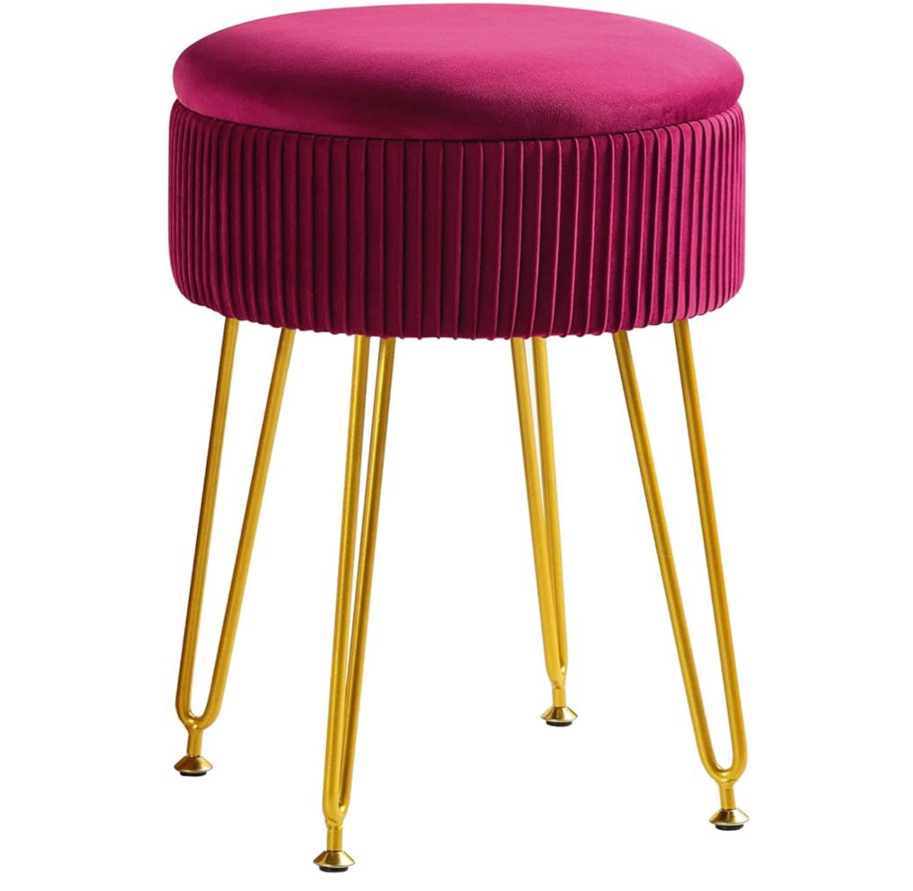 Velvet Vanity Stool Chair for Makeup Room, Rose Red Vanity Stool with Gold Legs,18” Height, Small Storage Ottoman Foot Ottoman Rest for Living Room, Bathroom
