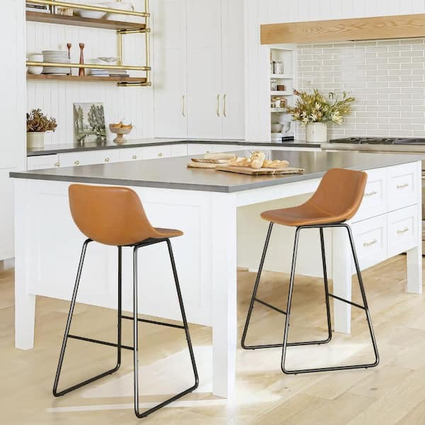 30 inches Faux Leather Bar Stools Metal Frame Counter Height Bar Stools