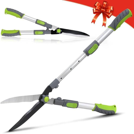 Extendable Hedge Shears with Adjustable Handle, Shock-Absorbing Bumpers, Telescopic Garden Hedge Clippers Hand for Trimming Borders,Boxwood,and Bushes