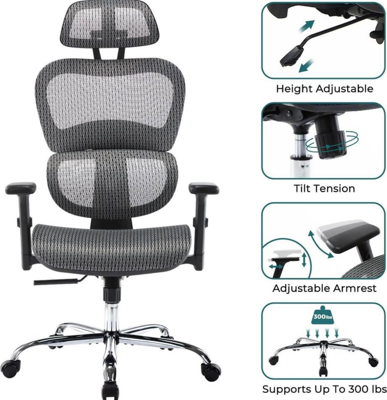 Ergonomic Grey 47 '' Mesh High Computer Gaming Chair with 3D Lumbar Support and Wheels For Adult.