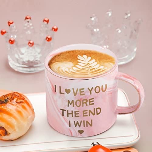 Pink 12oz Coffee Mug For Birthday,Anniversary, Valentine's Day. I Love You More The End Print