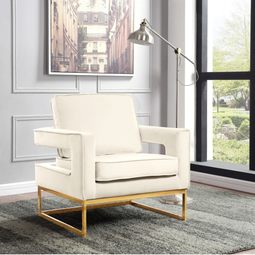 Noah Collection Modern Contemporary Velvet Upholstered Accent Chair with Durable Stainless Steel Base, Gold Base