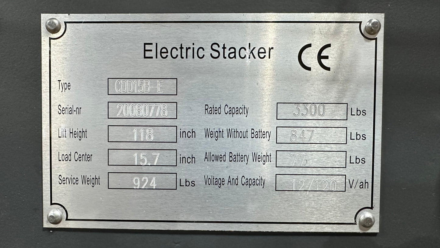 Power Lift Fixed Stacker 3300lbs 118"Lifting