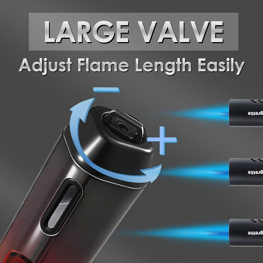 2 Pack Torch Lighter Butane Refillable Adjustable Jet Flame Butane Lighter with Fuel Window for Grill BBQ Candle Camping (Gas Not Included) Red&Blue