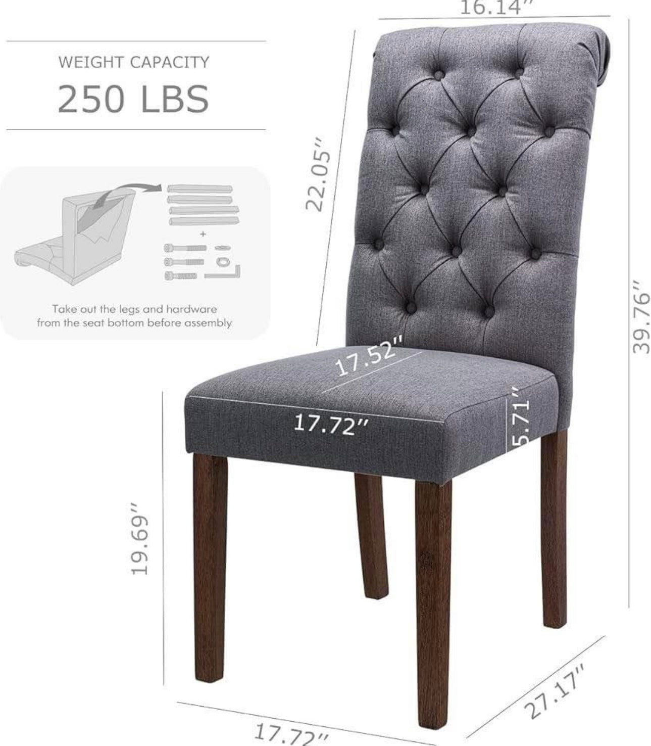 Tufted Button Dining Chairs,Fabric Upholstered Accent Parsons Dining Chairs. DK Gray