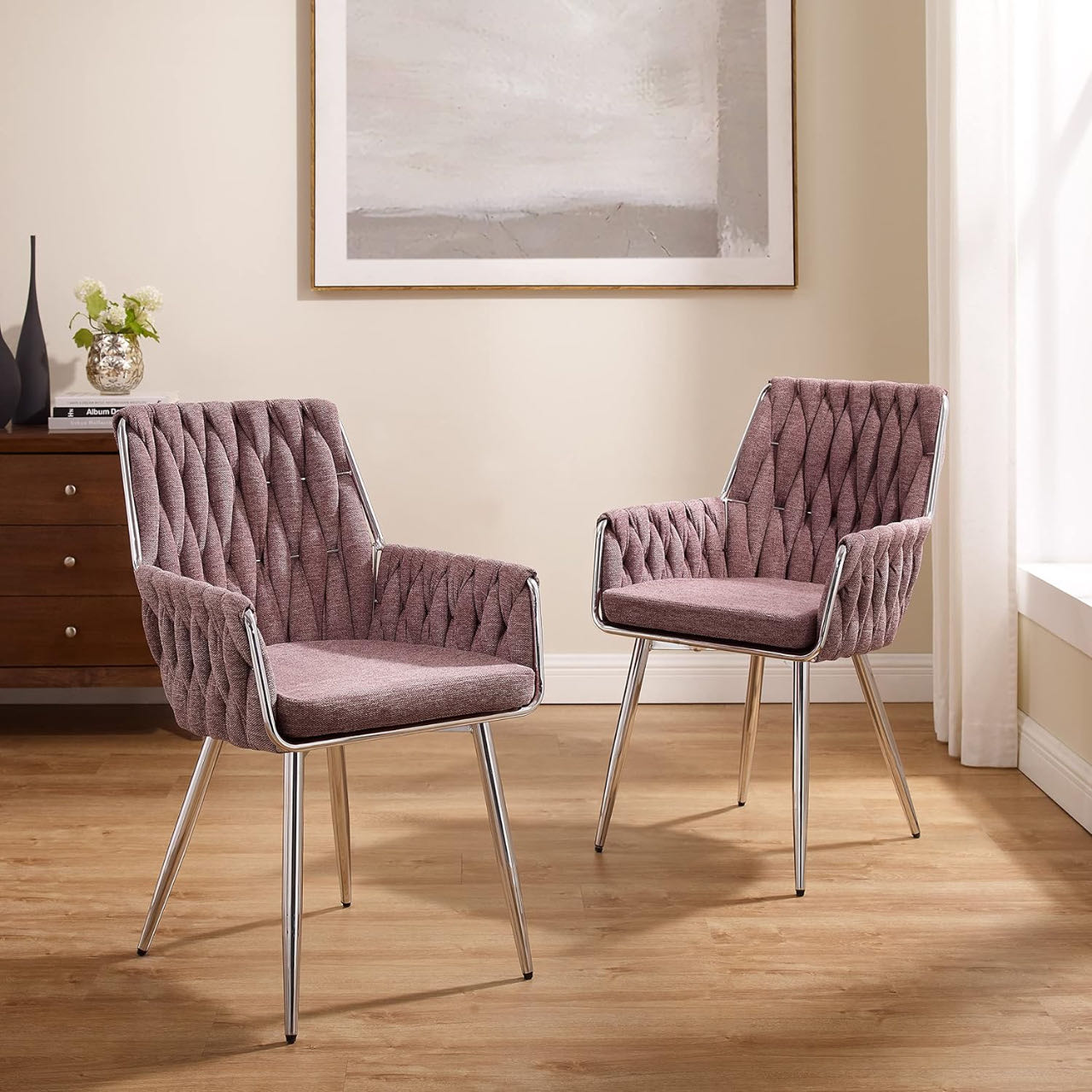 Art Modern Dining Chairs, Hand Weaving Accent Chairs