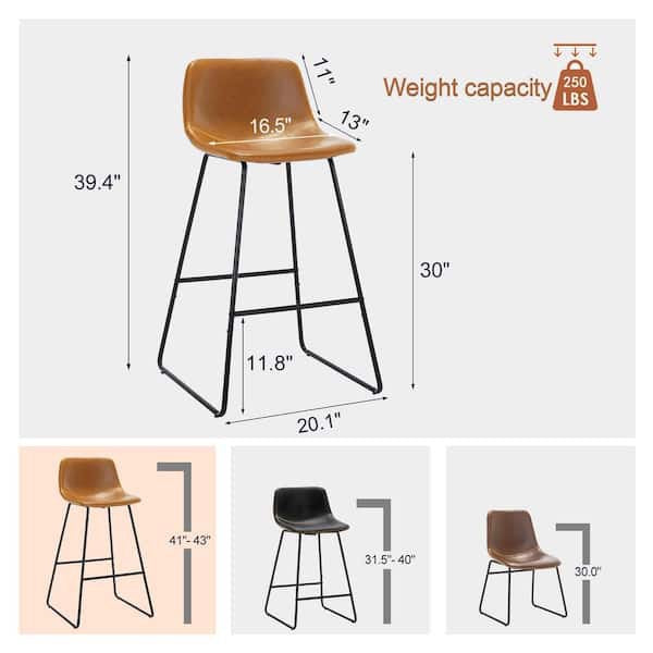 30 inches Faux Leather Bar Stools Metal Frame Counter Height Bar Stools