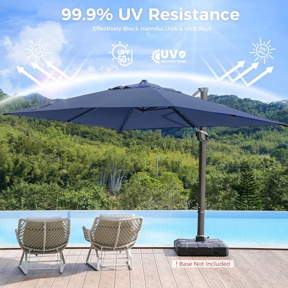 10x 10FT Aluminum Cantilever Patio Umbrella - Large Offset Heavy-Duty Umbrella with 360° Rotation, Infinite Tilt,10-Year Rustproof, 5 Year Fade-Resistant for Outdoor, Pool,   (Navy)